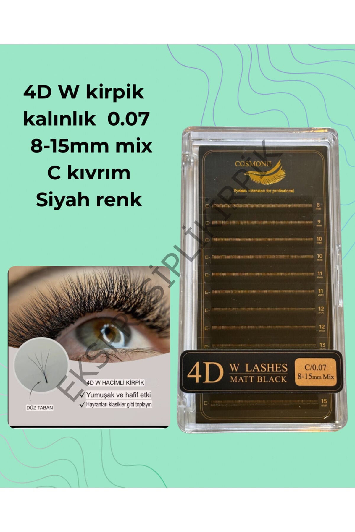 4D W Kirpik ; ipek kirpik ; 0.07 kalınlık C kıvrım Hazır Demet ipek kirpik 86813793Dwset_1