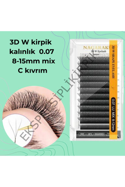 3D W İpek Kirpik Seti + Yapıştırıcı, Kirpik Çıkarıcı, Cımbız, Fırça, Bant, Yüzük 3Dwset_1