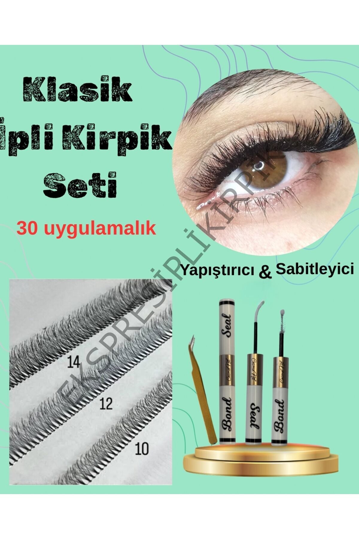 Klasik İpli Kirpik Seti 10-12-14mm 30 Uyg. + Yapıştırıcı sabitleyici , Cımbız, 1024KSt_1