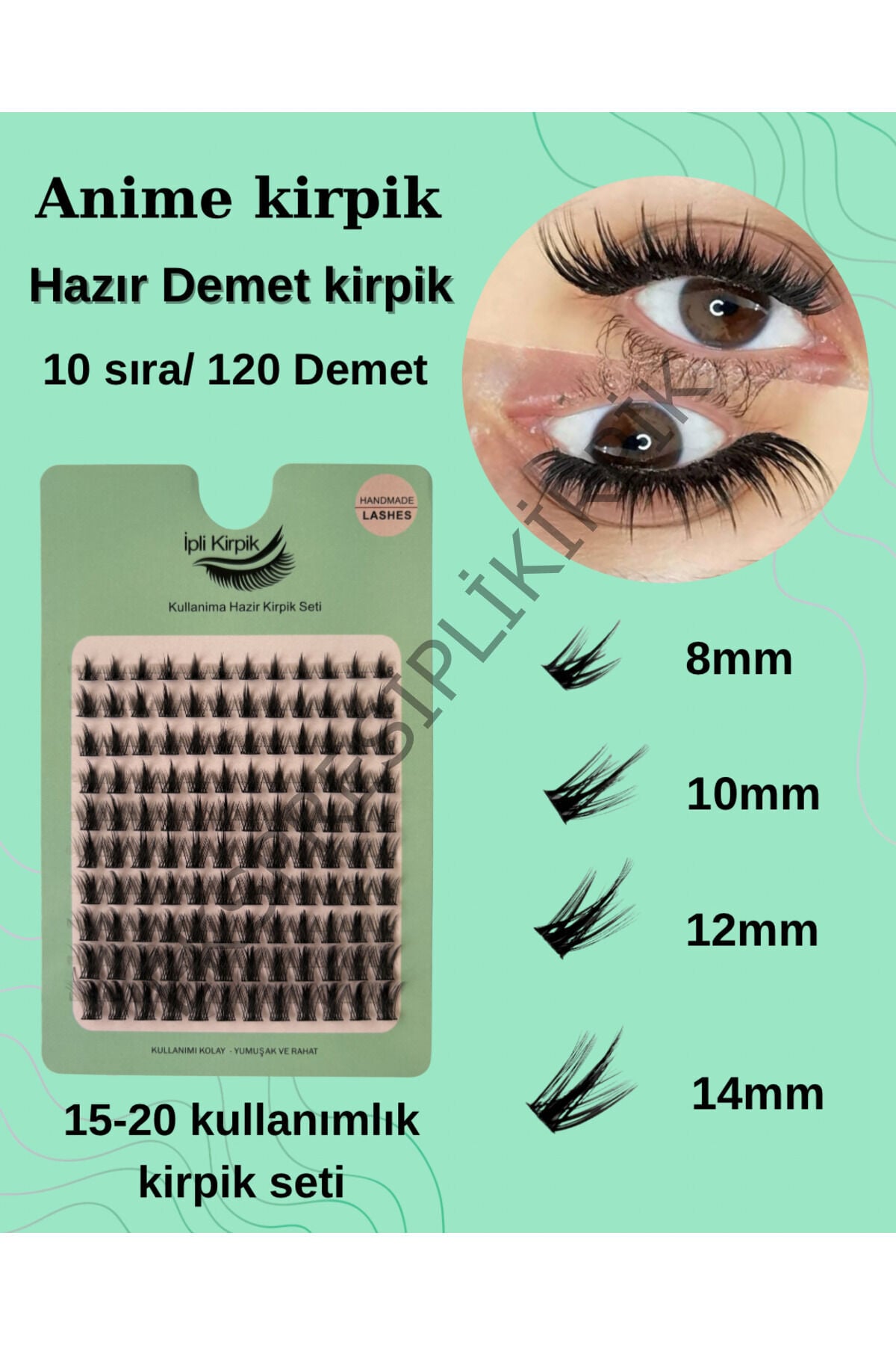 Hazır Demet Tekli Kirpik – Anime Etkili Gerçek Kıl Mix (8-14 mm) – 10 Sıra 160 Demet FG36_1