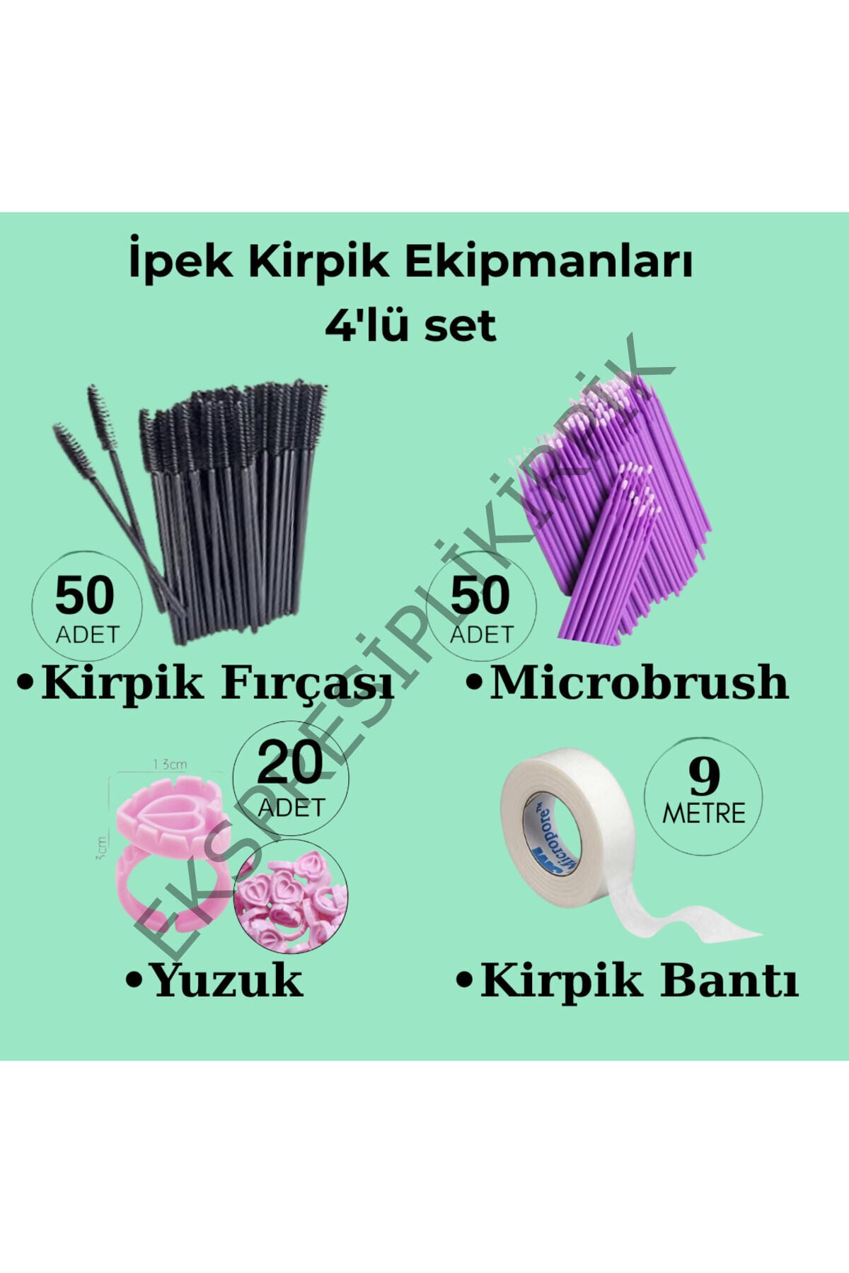 İpek Kirpik Ekipmanları 4’lü Set – Kirpik Fırçası, Microbrush, Yapıştırıcı Yüzük, Kirpik Bandı 4ipekkirpik_1