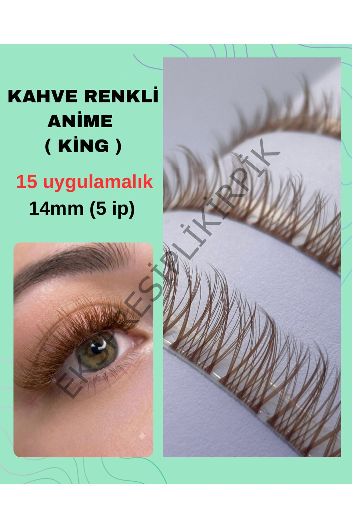 Anime Kirpik King Model Kahve Rengi 14 mm/5ip Doğal Hacimli İpli Kirpik