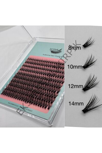 Hazır Demet Tekli Kirpik Mix 8-14 mm – 10 Sıra / 240 Demet – 5-7 Gün Kalıcı Yapıştırıcılı