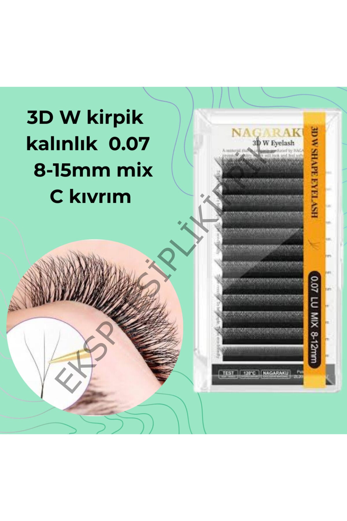 3D W İpek Kirpik Seti + Yapıştırıcı, Kirpik Çıkarıcı, Cımbız, Fırça, Bant, Yüzük