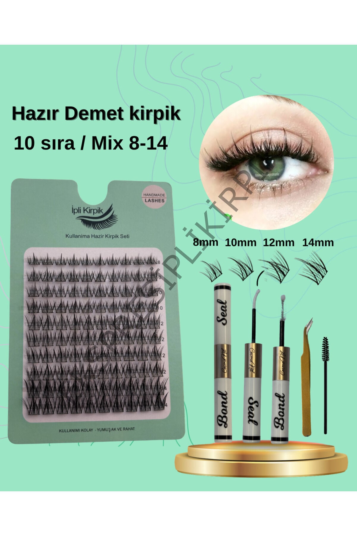 Hazır Demet Anime Kirpik Seti - Yapıştırıcı, Sabitleyici, Cımbız, Fırça