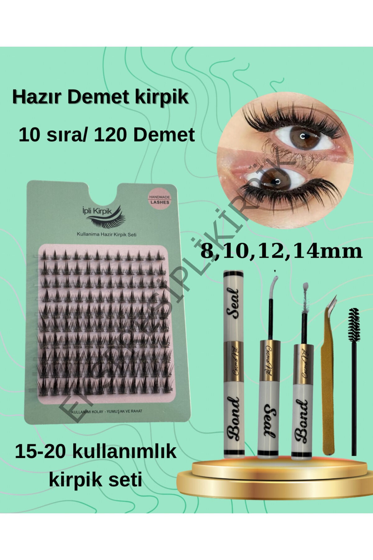 Anime Kirpik Seti - Mix 10’lu, Yapıştırıcı, Sabitleyici, Kavisli Cımbız, Fırça (Kylie)
