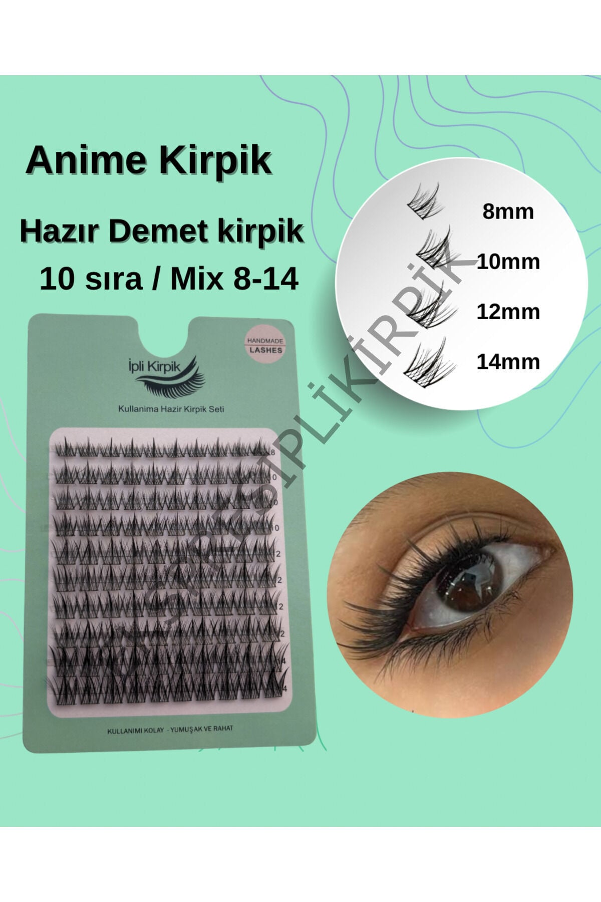 Hazır Demet Tekli Kirpik – Anime Etkili Gerçek Kıl Mix (8-14 mm) – 10 Sıra