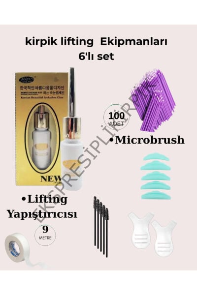 6'lı kirpik lifting ekipmanları ;kirpik tarağı fırça lifting yapıştırıcısı silikon kirpik bandı