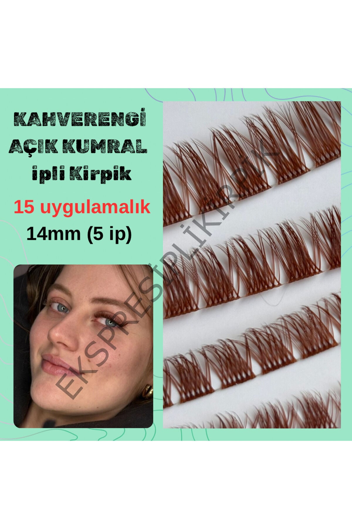 Kahverengi – Açık Kumral Ekspres İpli Kirpik Rus Volüm | 14 mm | 5’li Paket (120 Demet)