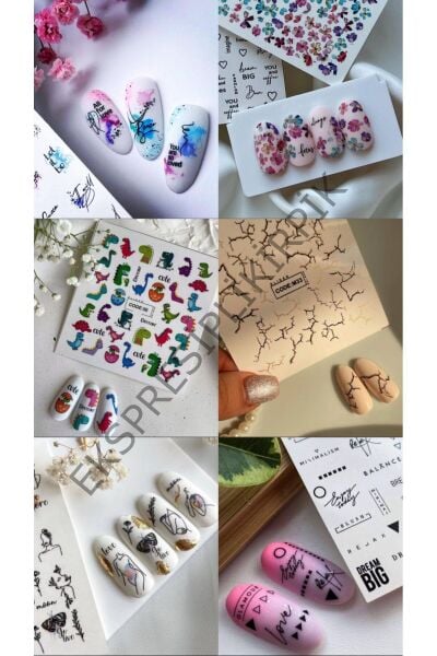 Tırnak stickerleri Nail art tırnak süsleri 6 yaprak farklı desenler tırnak dövmesi